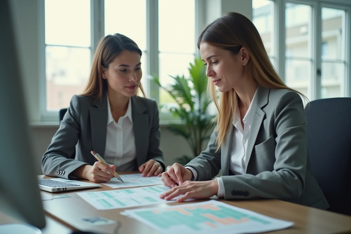 Accompagnatrice professionnelle expliquant une fiche de salaire à un travailleur en ESAT