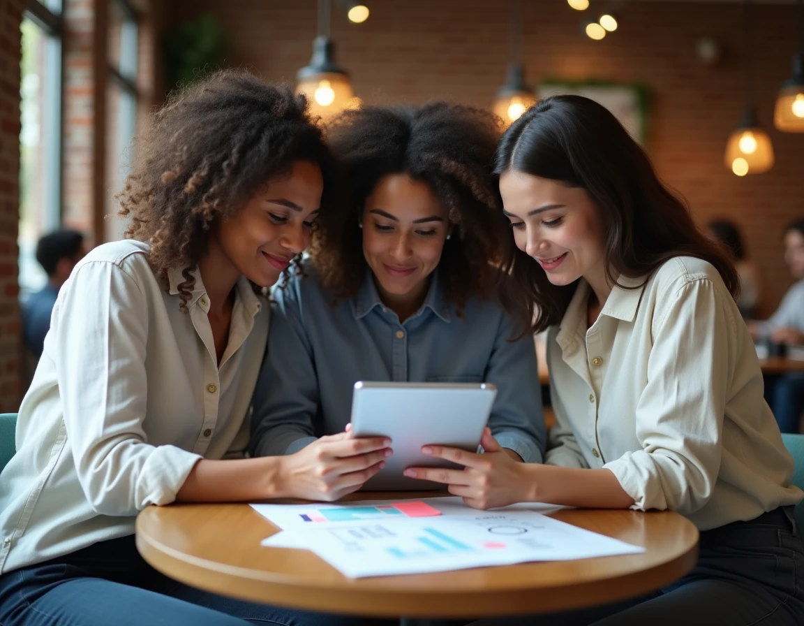 Équipe de jeunes professionnels collaborant sur une stratégie de marketing digital dans un espace de coworking