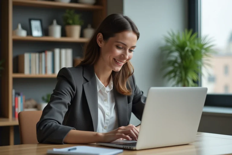 Jeune femme au bureau en train de remplir une demande d'emploi
