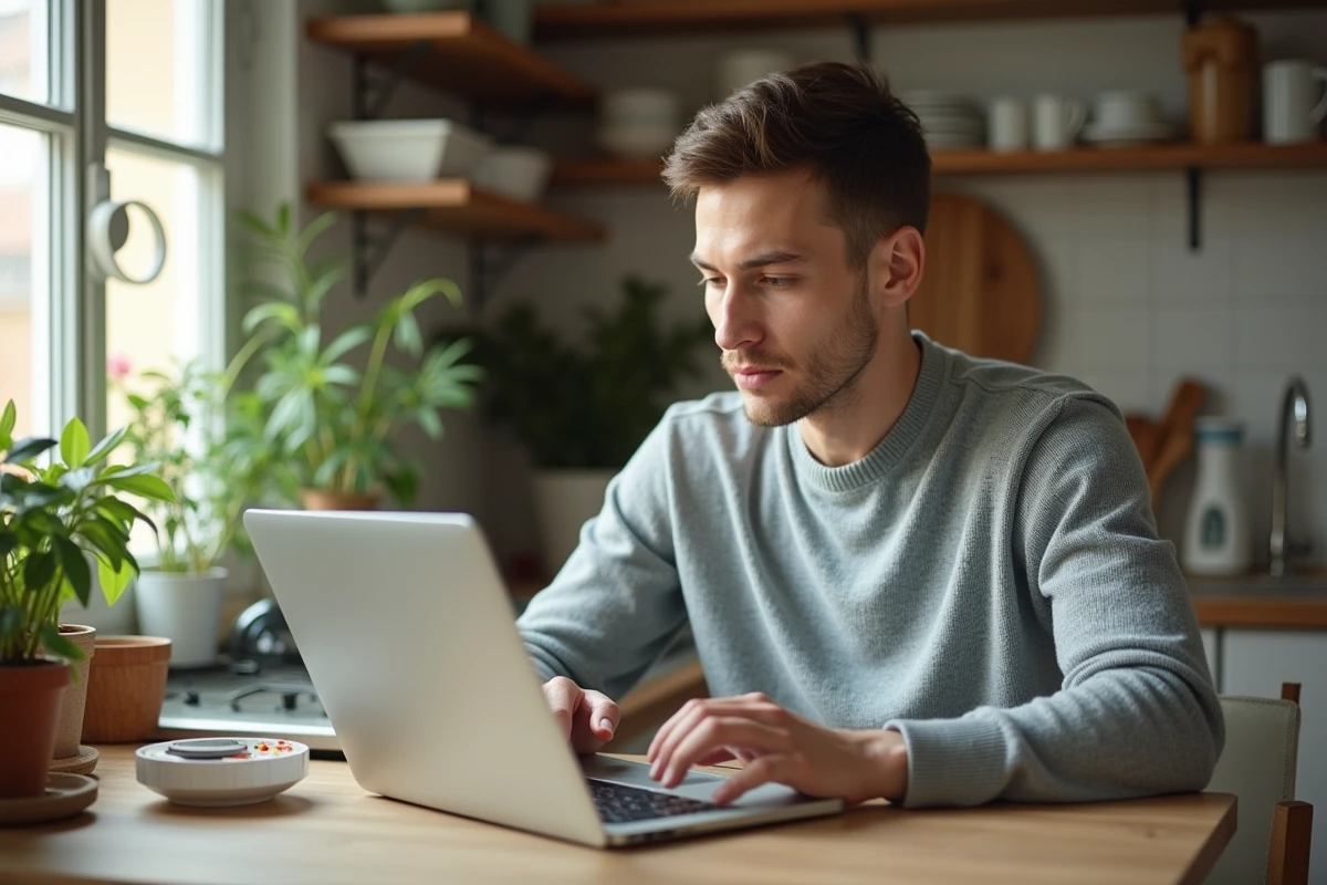 Jeune homme utilisant un ordinateur pour une application de santé